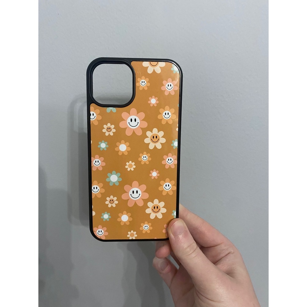 Phone Case iPhone 13 Orange Retro Smiley Face Daisy Floral Bumper Cover
